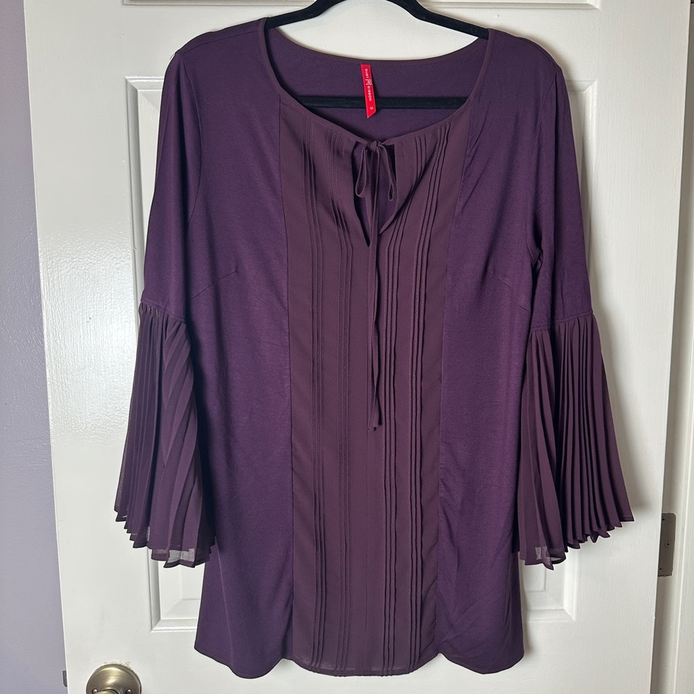 Purple Pleated Sleeve Women's Top